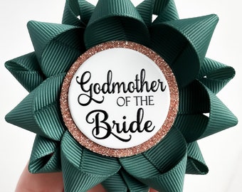 Godmother of the Bride Pin, God Mother of the Bride Corsage, Custom Bridal Party Gifts, Personalized Bridal Shower Pins, Hunter