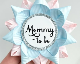 Mommy to Be Pin, Pink and Blue Gender Reveal Decorations, Gender Neutral Baby Shower, New Mom Gift, Light Blue and Pale Pink