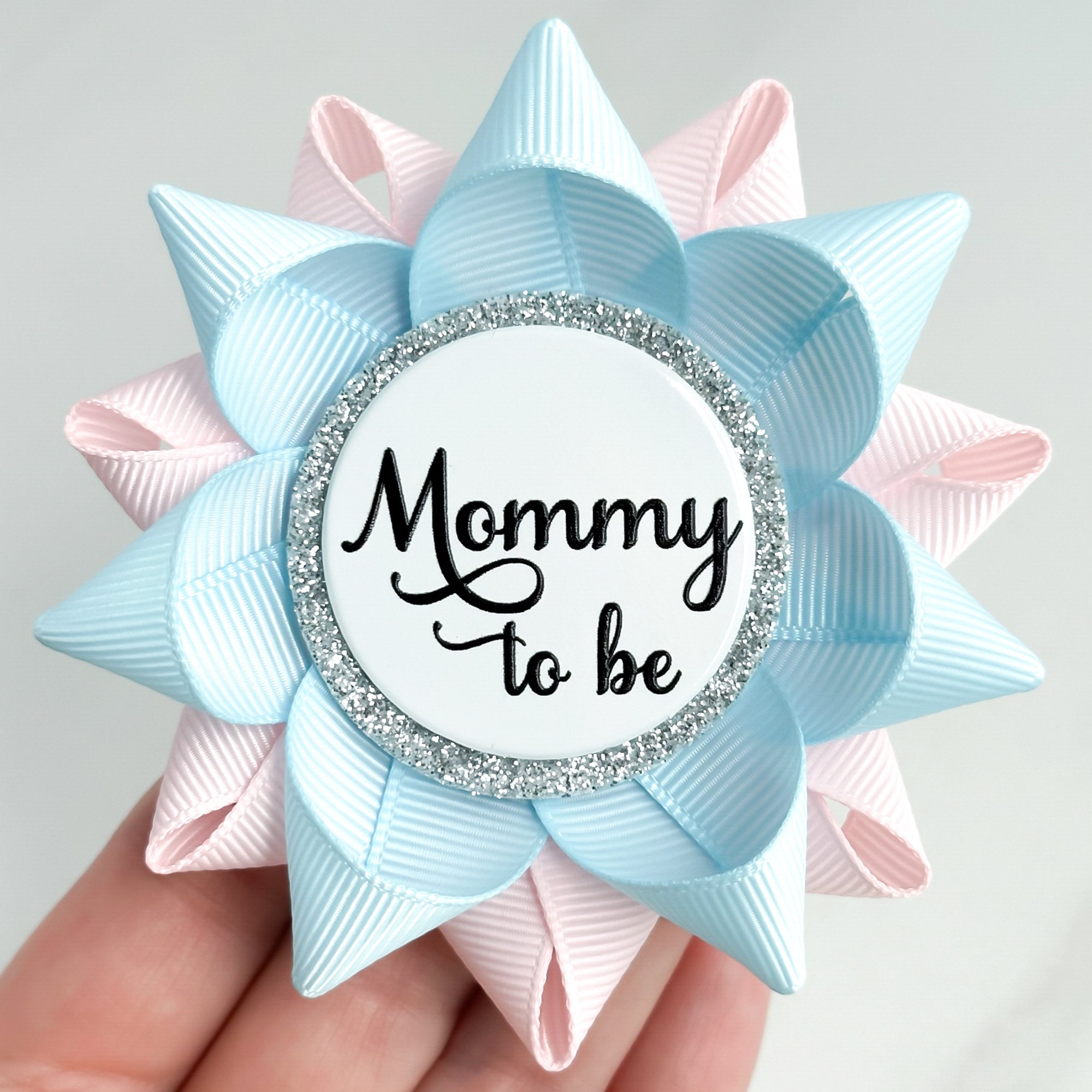 Mommy To Be Pin | Blue Mom To Be Button | Baby Shower Ribbon For New Mom |  Nautical Baby Shower Pins | Pregnant Mom Keepsake Gift | Made In USA | 7