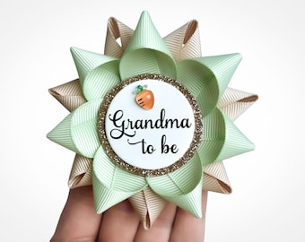 Farmers Market Locally Grown Baby Shower Theme Personalized Name Pins, Vegetable Garden Decorations, Lime Green and Tan with Orange Carrot