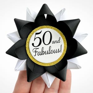 50th Birthday Pin Gift for Women, 50 and Fabulous Pin Fiftieth Birthday Party Decorations, Black and White