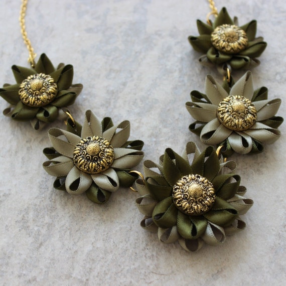 Items similar to Olive Green Necklace, Green Statement Necklace, Dark