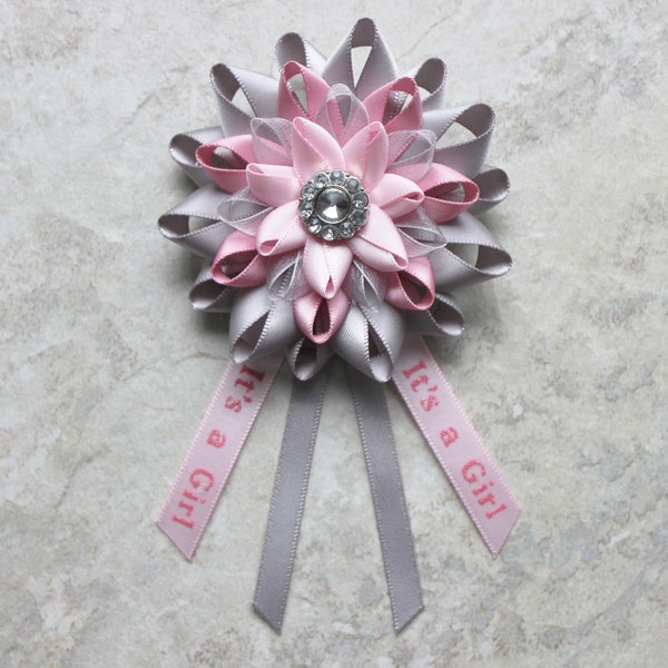 Mom to Be Corsage, Mom to be Pin, Its a Girl Baby Shower Corsage, Its a Girl Pin, Pink and Gray Baby Shower Decorations, Baby Girl Shower