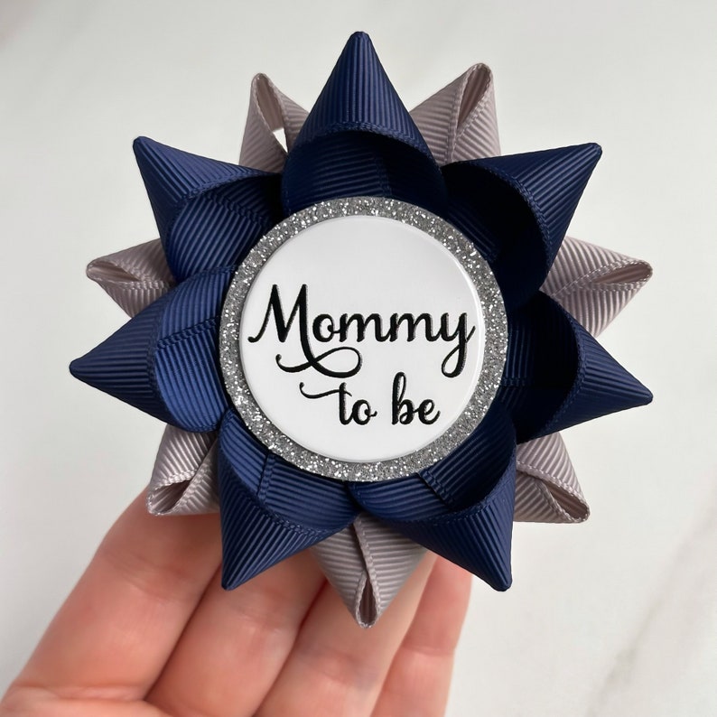 Boy Baby Shower Mommy to be Pin Gift in Navy and Gray, New Mommy Gift, New Mom Gift, Grandma Gift, Custom Baby Shower Favors, Navy and Gray image 2