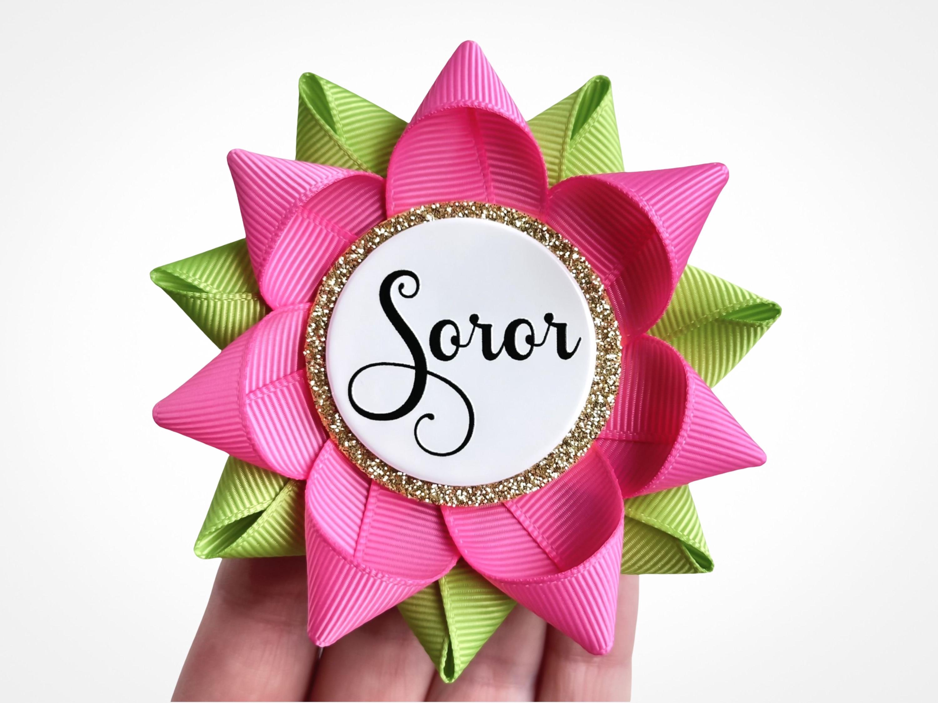 Sorority Gift Ideas, Sorority Sister Pins, Sorority Gift Soror Pin, Fraternity Pin Gift, Rush Week Events, Bright Pink and Apple Green