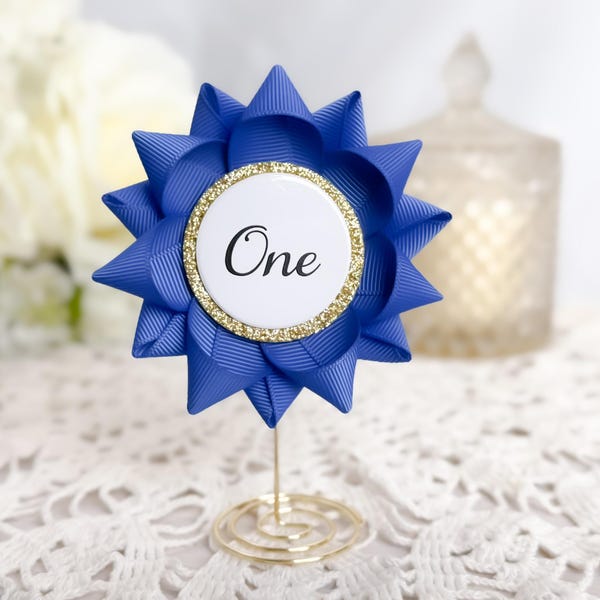 Royal Blue and Gold Floral Table Numbers Set, Custom Wedding Reception Decor