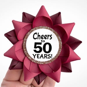 50th Birthday Pin Gift with Cheers to 50 Years, Choose your Color Personalized Gift for Milestone Birthdays in Rose and Burgundy
