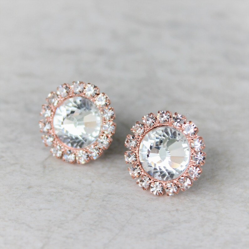 Rose Gold Earrings Bridesmaid Earrings Rose Gold Stud Etsy
