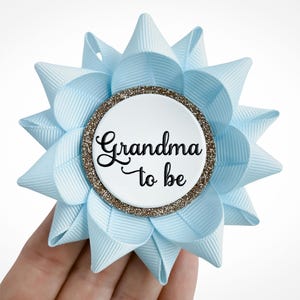 Personalized Baby Shower Pin, Light Blue Ribbon Corsage, New Grandma Gift