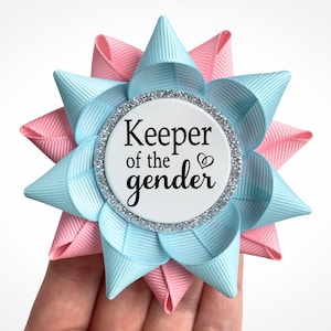 Neutral Gender Reveal Party Decorations Neutral Keeper of the Gender Pin for Surprise Announcement of Boy or Girl in Aqua Blue and Pink