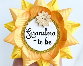 Sun Baby Shower Decorations, Sun Theme Baby Shower Favors, Grandma to be Pin, Custom Baby Shower Favors, Sunflower and Yellow with Wood Sun