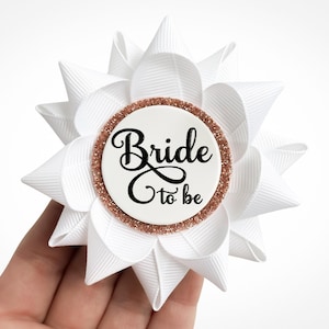White Bride Pin, White Bridal Shower Decorations, White Pin for Bride to Be, Bachelorette Party Pins, Gift for Bride to be, White