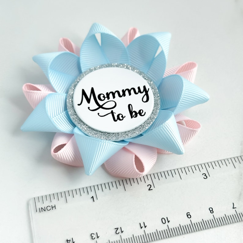 Mommy to Be Pin, Pink and Blue Gender Reveal Decorations, Gender Neutral Baby Shower, New Mom Gift, Light Blue and Pale Pink image 6