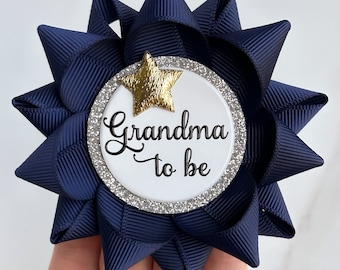 Twinkle Twinkle Little Star Baby Shower Decorations, Personalized Baby Shower Pins, Baby Shower Ribbons, Navy Blue with Gold Star