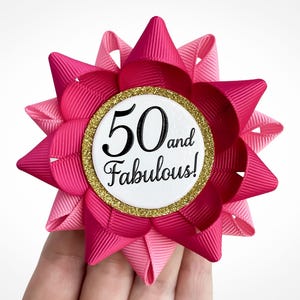 50th Gift for Her, 50 and Fabulous Pin, 50th Birthday Party Decorations, Birthday Gift for Her 50th, Fuchsia and Bright Pink