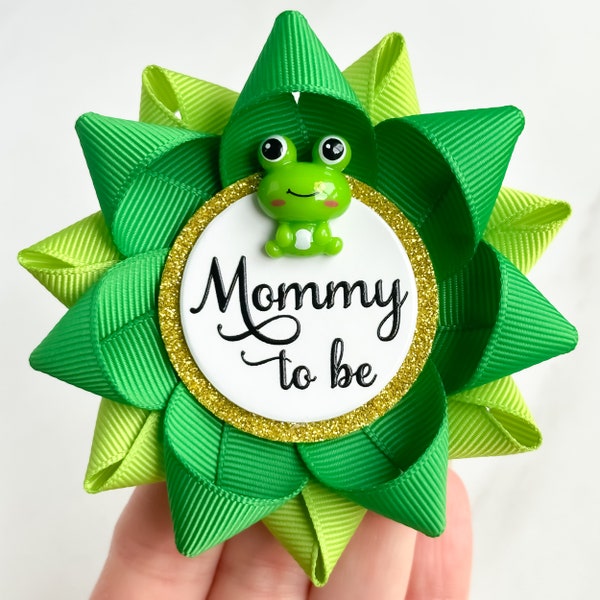Frog Baby Shower Decorations, New Mommy Baby Shower Pin, Frog Theme Decorations, New Mom Gift, Kelly Green and Apple Green with Frog