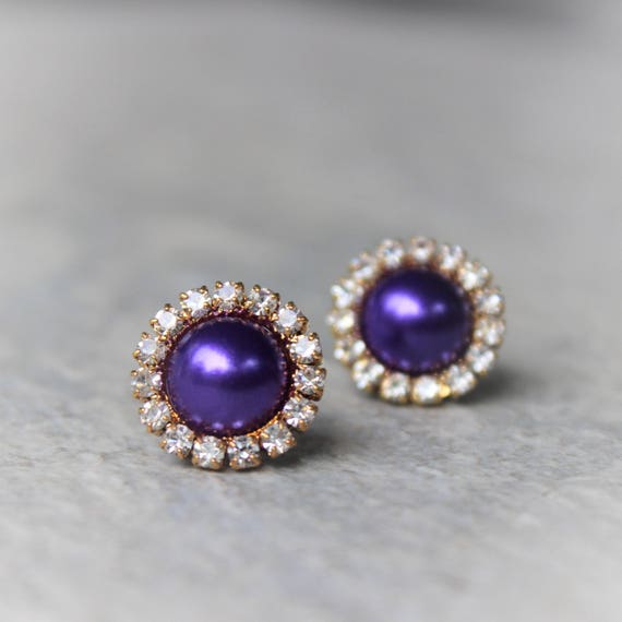 Purple Pearl Earrings Royal Purple And Gold Wedding Ideas Etsy