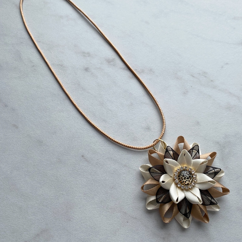 Unique Pendant Statement Necklace Black Animal Print Jewelry Ivory Handmade Necklaces for Women Cheetah Latte Leopard Print