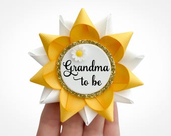 Baby in Bloom Theme Shower Decorations, Personalized Party Favor Pin, Sunflower Yellow, White, Daisy