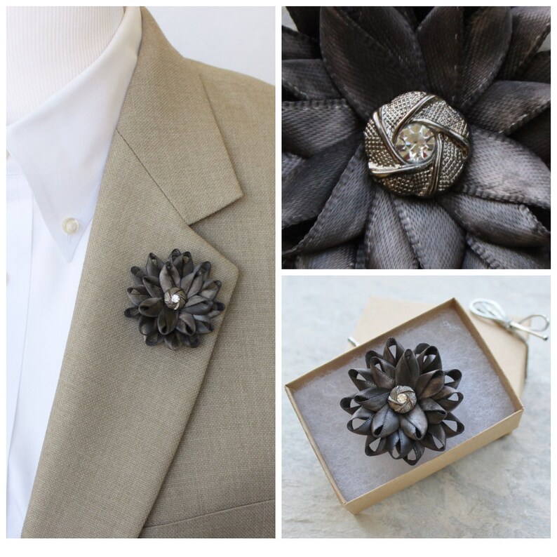 Mens Flower Lapel Pin Gray Lapel Flower for Men Mens Lapel Etsy