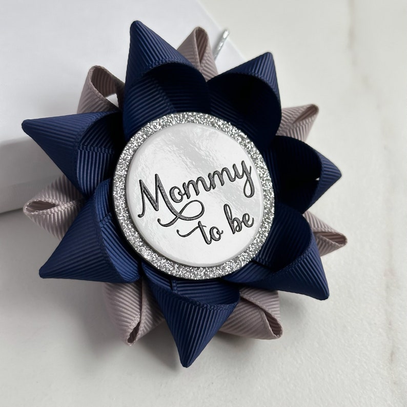 Boy Baby Shower Mommy to be Pin Gift in Navy and Gray, New Mommy Gift, New Mom Gift, Grandma Gift, Custom Baby Shower Favors, Navy and Gray image 5