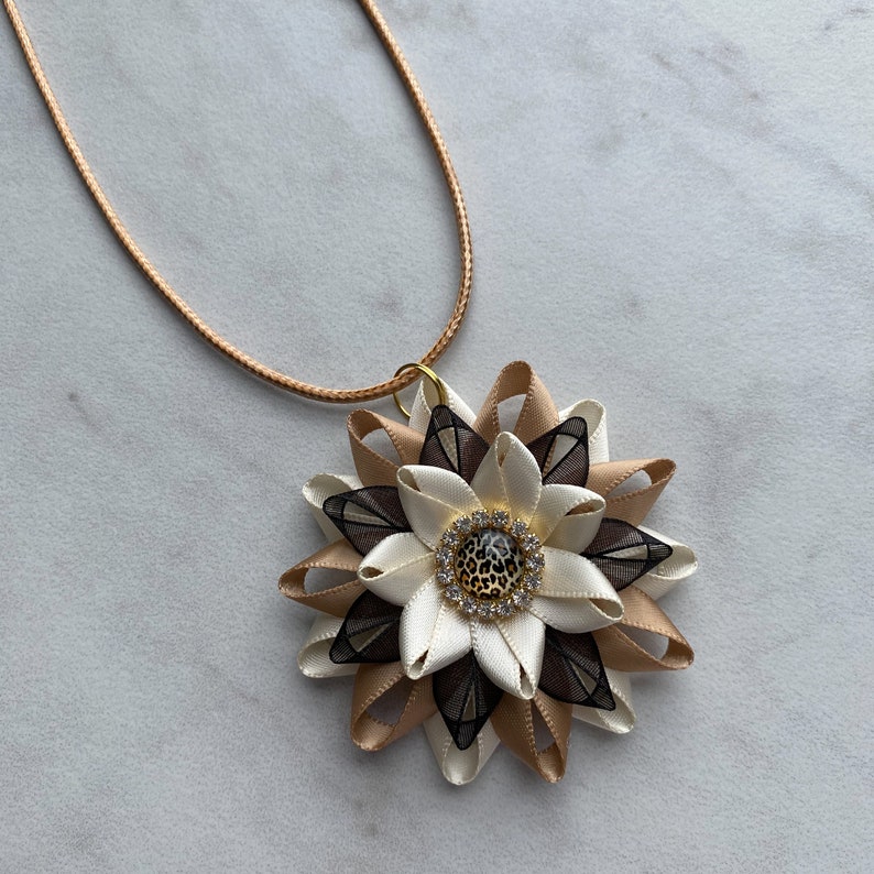 Unique Pendant Statement Necklace Black Animal Print Jewelry Ivory Handmade Necklaces for Women Cheetah Latte Leopard Print