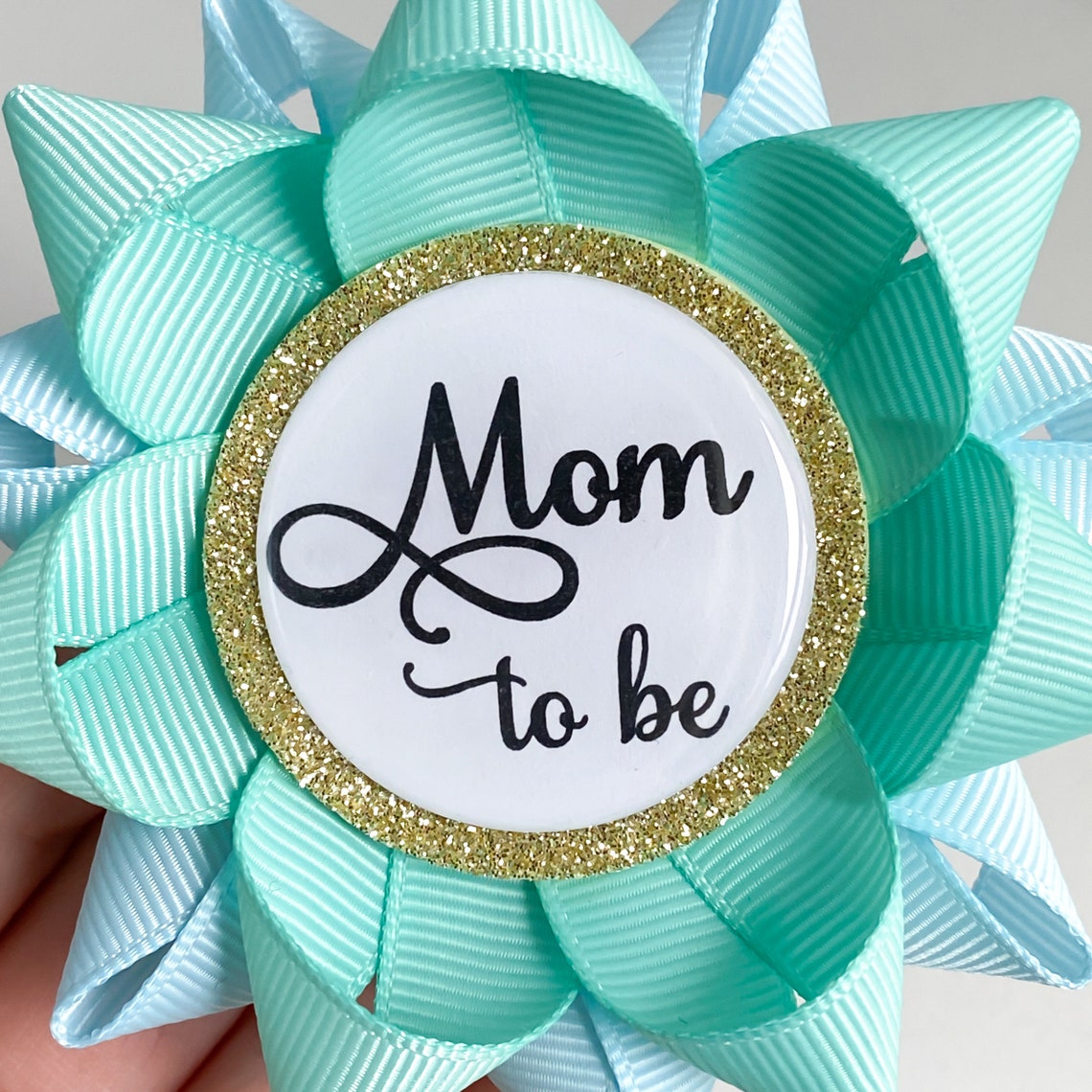Aqua Baby Shower Mom to Be Pin Custom Baby Shower Favors - Etsy