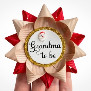 Christmas Baby Shower Pins with Santa Accent, Personalized Grandma to be Gift Santa Theme Baby Shower Favors in Tan and Red with Santa