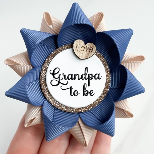 Rustic Boy Baby Shower Decorations, Grandpa to be Pin, Baby Boy Shower Pins, Rustic Baby Shower Ideas, Denim and Tan with Love Heart