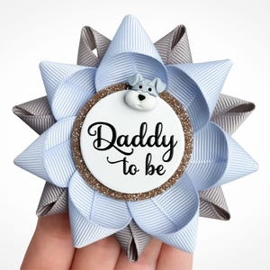 Puppy Dog Baby Shower, Snips and Snails and Puppy Dog Tails, Boy Baby Shower Decorations Daddy to be Pin, Ice Blue and Gray with Dog