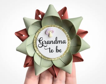 Woodland Baby Shower Decorations Grandma to be Pin in Olive and Rust with Lavender Mushroom