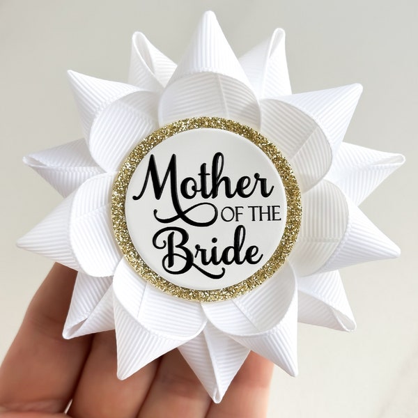 Mother of the Bride Pin, Mother of the Bride Corsage, Bridal Party Gifts, Personalized Bridal Shower Pins, Mother of the Groom, White