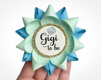 Under the Sea Baby Shower Pin, Mint and Turquoise with Seashell