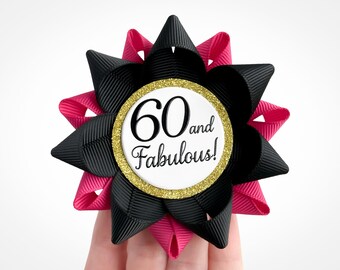 60th Birthday Gift Ideas 60 and Fabulous Pin for Her, Sixtieth Party Decorations, Milestone Celebration Theme