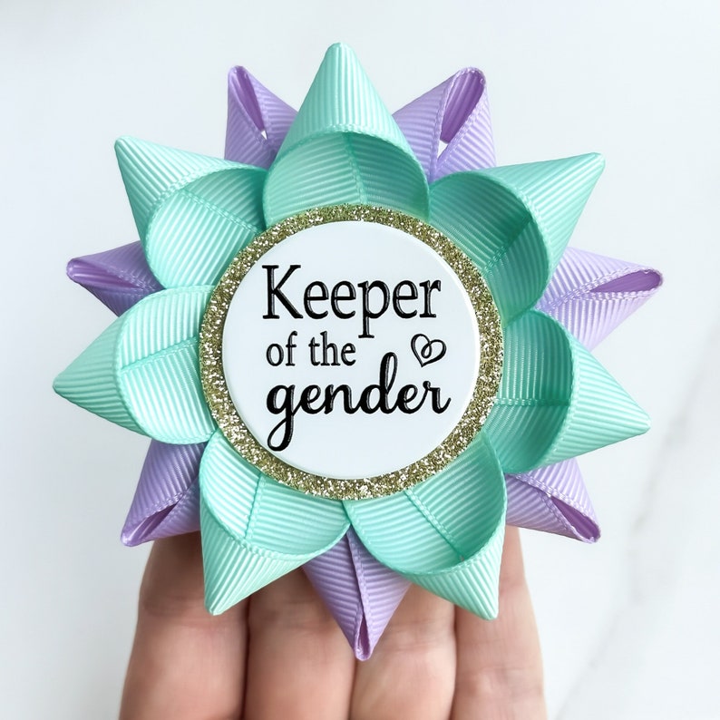 Light Purple and Aqua Gender Reveal Party Keeper of the Gender Pin, Gender Keeper Pin, Custom Color, Aqua and Lavender image 2