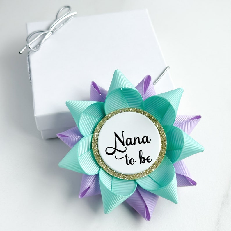 Gender Neutral Baby Shower Decorations, Boy or Girl Baby Shower Pins, Mommy to Be Gift, Pregnancy Reveal Pin, Aqua and Lavender image 3