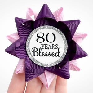 80th Birthday Gifts for Women, 80th Birthday Pin, 80th Birthday Gift for Mom, Eightieth Birthday Party Decorations, Deep Purple Bubblegum
