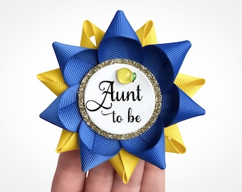 Lemon Baby Shower Pin, Capri Theme Party Favor Gift, Royal Blue, Yellow with Fruit