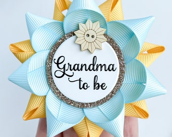 Here Comes the Son Baby Shower Theme Decorations Custom Name Pins, Sun Baby Shower Decoration, Grandma Pin, Aqua Blue and Sunflower with Sun