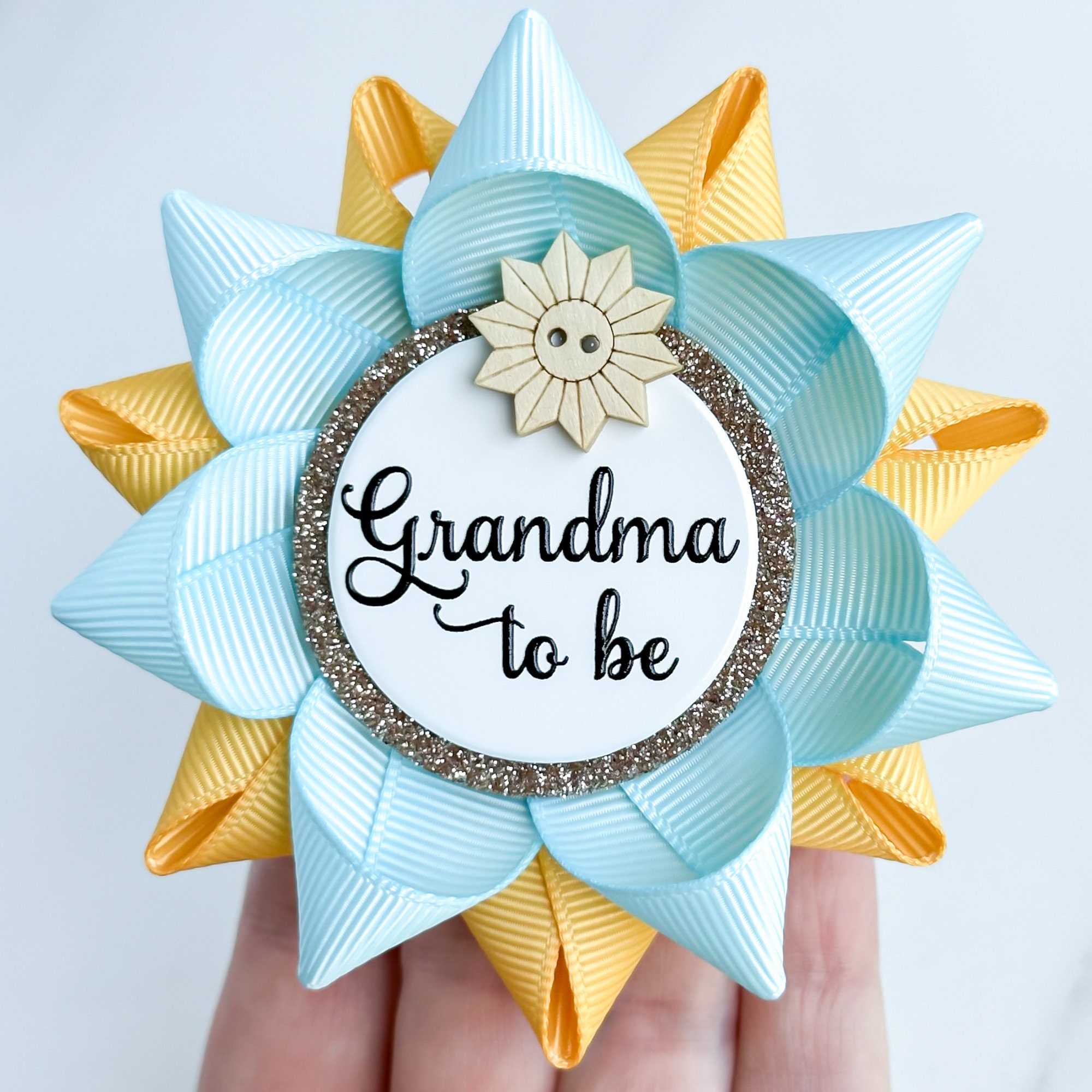 Boy baby shower corsage/blue and gold baby shower mum/turquoise baby shower  corsage/mom to be pin/baby shower ribbon/summer baby shower mum