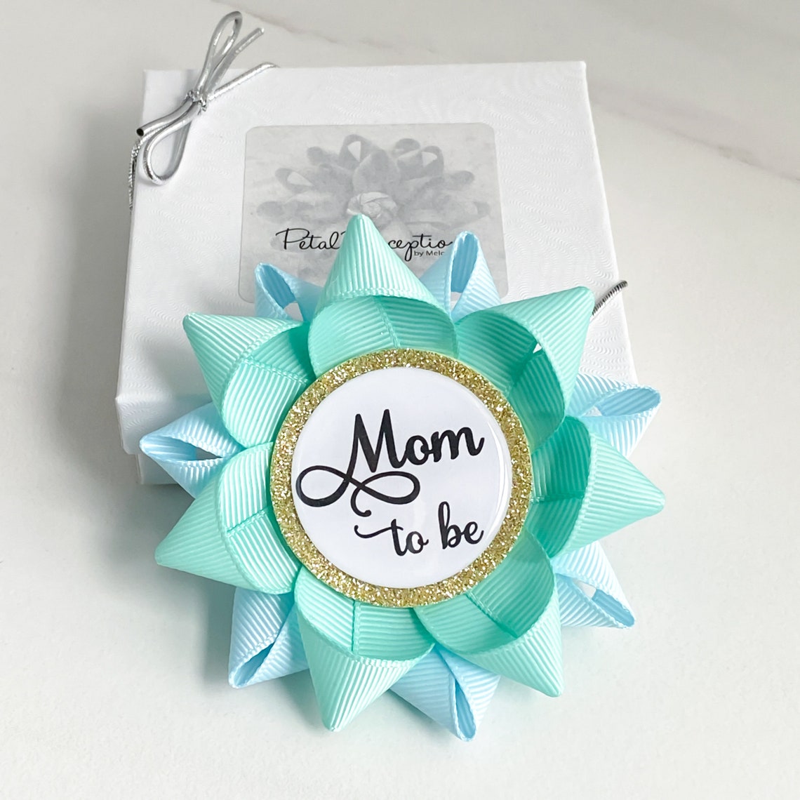 Aqua Baby Shower Mom to Be Pin Custom Baby Shower Favors - Etsy