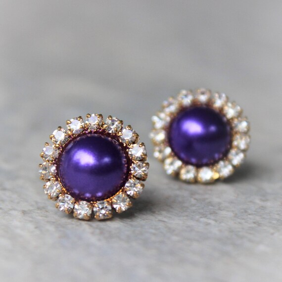 Purple Pearl Earrings Royal Purple And Gold Wedding Ideas Etsy