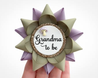 Cottagecore Woodland Baby Shower Pin with Lavender Mushroom