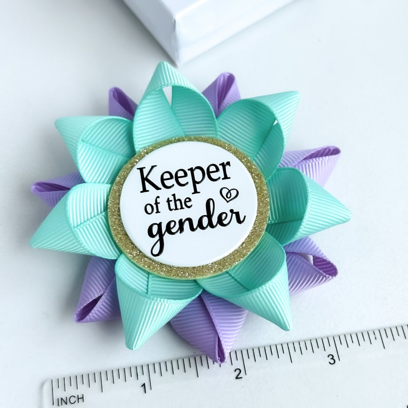 Light Purple and Aqua Gender Reveal Party Keeper of the Gender Pin, Gender Keeper Pin, Custom Color, Aqua and Lavender image 7