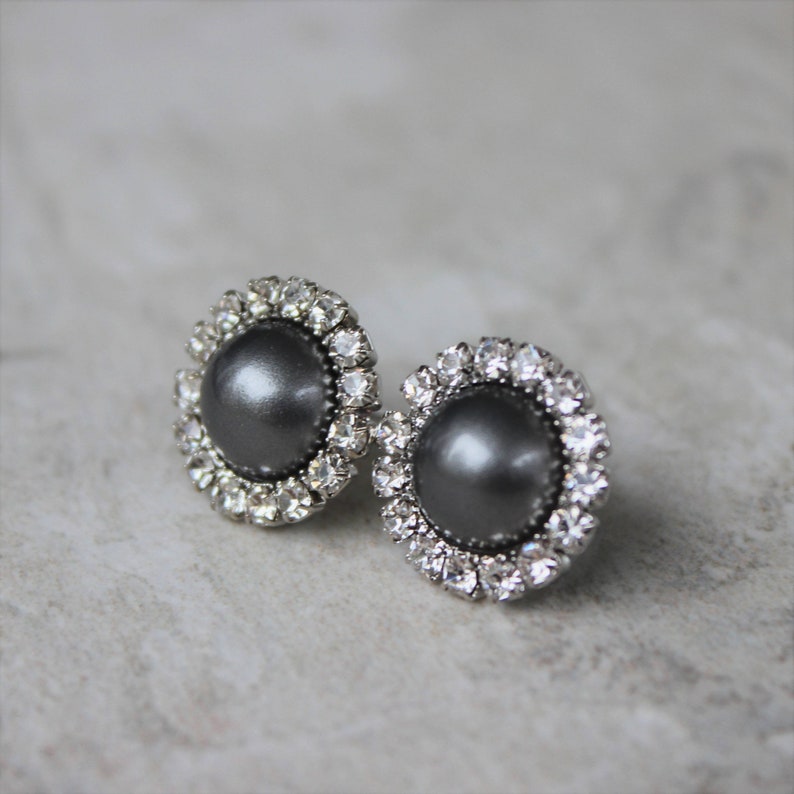 Gray Pearl Earrings Gray Earrings Dark Gray Earrings | Etsy