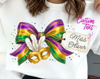 Custom Mardi Gras Teacher PNG | Coquette Pencil & Fleur De Lis Design | Louisiana Festival Shirt Art | Krewe Holiday Sublimation File