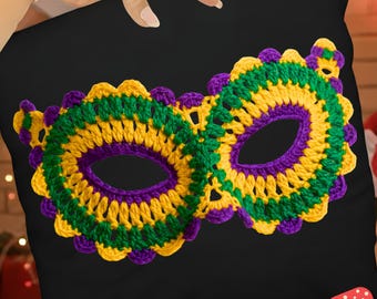 Latch Hook Crochet Mardi Gras PNG | Mask Clipart with Yarn Texture | Carnival Sublimation Design | Digital Download