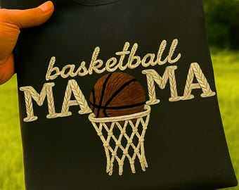 Faux Yarn Basketball Mama PNG, Crochet Sports Sublimation Design, Knitting Digital Download, Realistic Crochet Net, Game Day Mom Life PNG