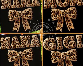 Crochet MAMA Png Bundle, Faux Yarn Mom Png, 3D Crochet Mama Nana Gigi png bundle, Cozy Knitted Coquette PNG, Sublimation Digital Download