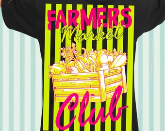 Farmers Market Club PNG, Retro Farm Life Shirt Design, Striped Garden Graphic, Small Farm Aesthetic, Farmerish Sublimation PNG Download